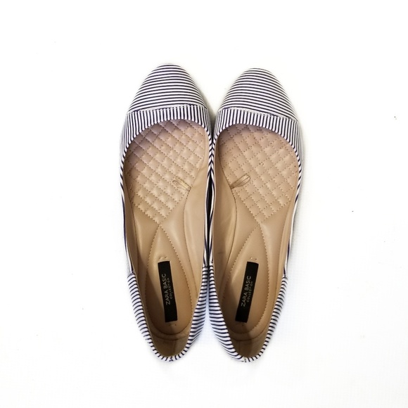 ZARA Womens Navy Blue Striped Flats Shoes Size 8 - Picture 7 of 8